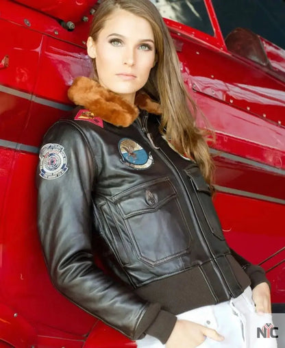 Women Top Gun Flight Leather Jacket