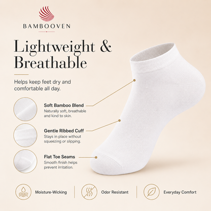 Women’s Bamboo Ankle Socks 6-Pack – Mixed Colors Soft Thin Low-Cut Socks