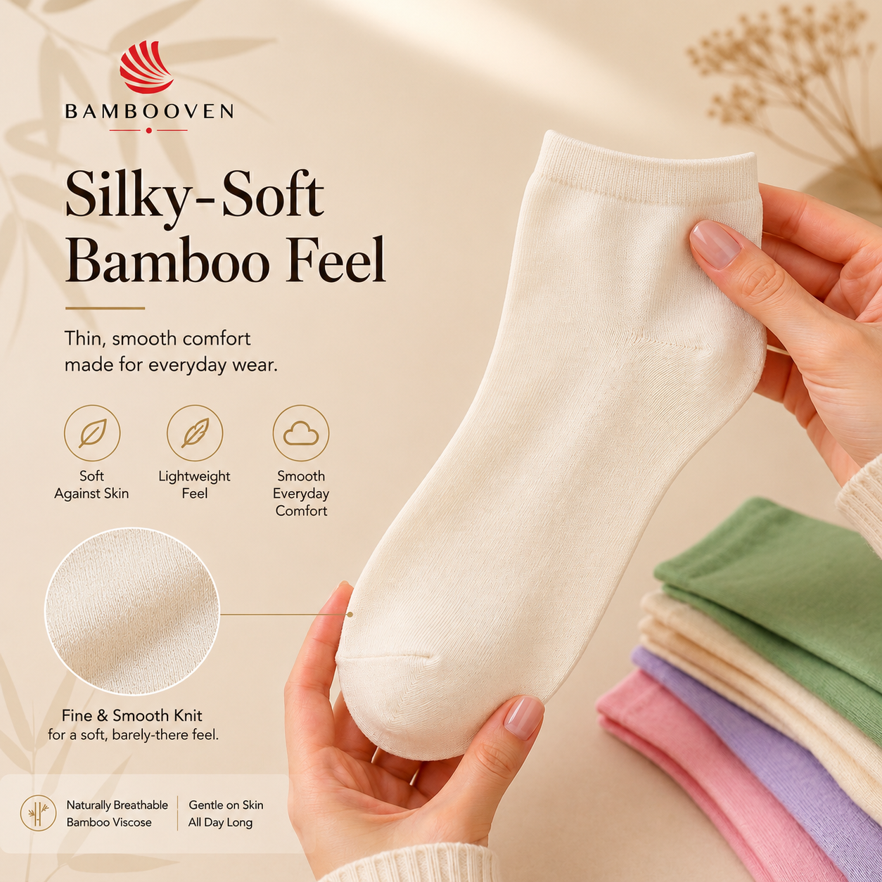Women’s Bamboo Ankle Socks 6-Pack – Mixed Colors Soft Thin Low-Cut Socks