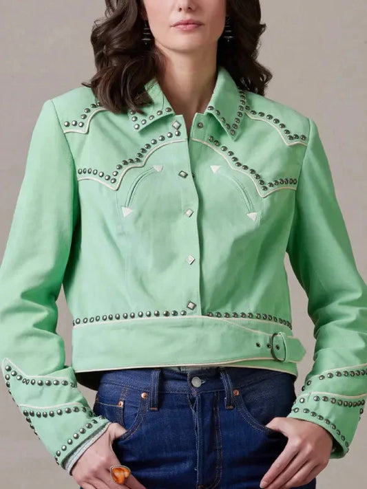 Women Rodeo Done & Dusted Leather Studded Jacket