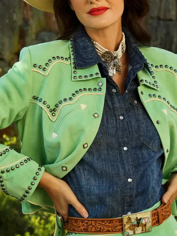 Women Rodeo Done & Dusted Leather Studded Jacket