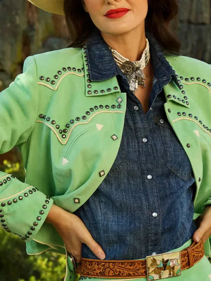 Women Rodeo Done & Dusted Leather Studded Jacket