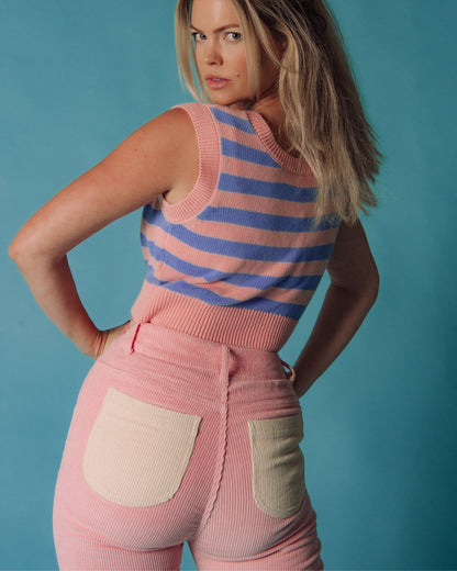 Knit Crop Top (Powder Pink/Blue Poppy)