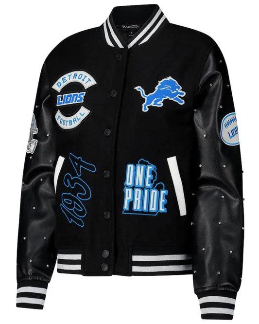Women’s The Wild Collective Black Detroit Lions Sparkle Full-Snap Varsity Jacket