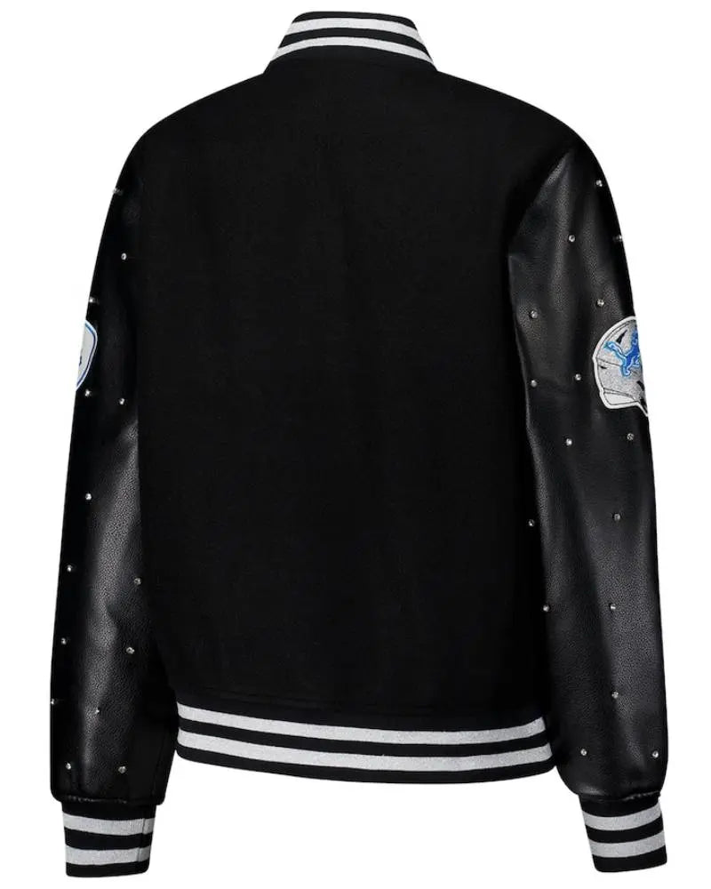 Women’s The Wild Collective Black Detroit Lions Sparkle Full-Snap Varsity Jacket