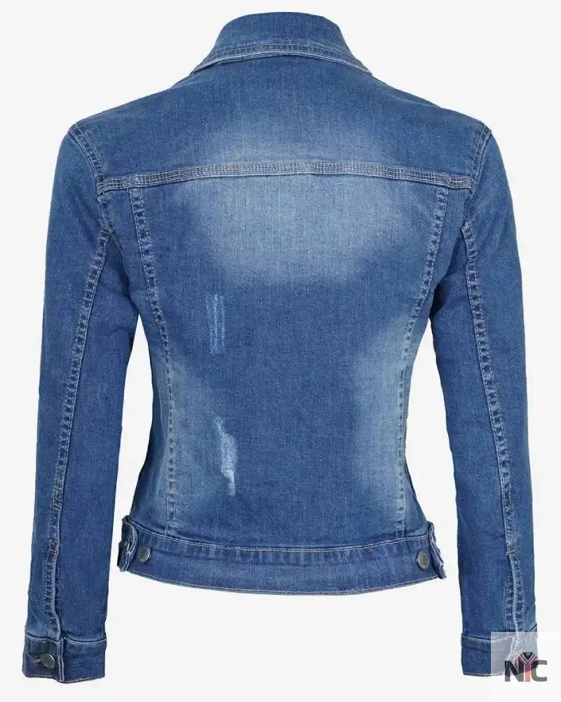 Womens Mid Blue Trucker Style Denim Jacket