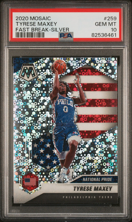 Graded 2020 Panini Mosaic Tyrese Maxey #259 Fast Break Silver Rookie RC Basketball Card PSA 10 Gem Mint