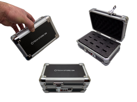 Aluminum USB Drive Organizer Case, 12 Slots with Combination Lock