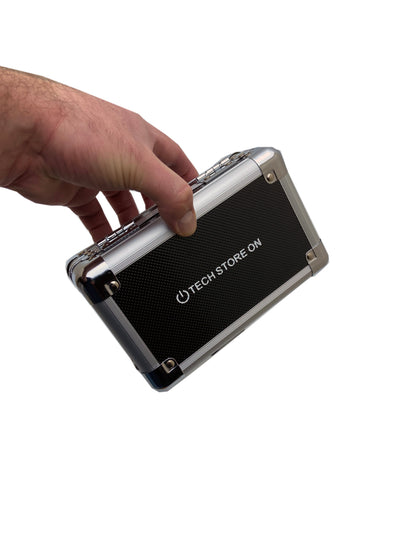 USB Drive Organizer Case (Aluminum – 12 Slots) – Shockproof Antistatic Storage Box with Lock