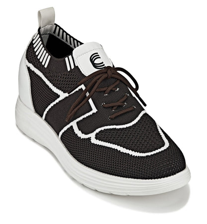 CALTO - X1342 - 2.8 Inches Taller (Mocha Brown/White) - Lace Up Casual Walker - Lightweight - Triathlete Store