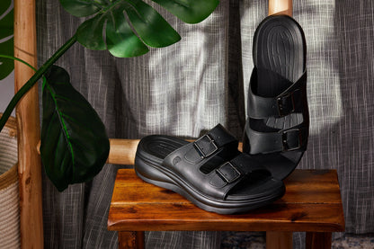 CALTO - X1660 - 2 Inches Taller (Black Buckle) - Dual Adjustable Buckle Sandal - Triathlete Store