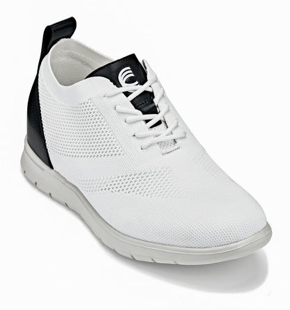 CALTO - X2212 - 2.4 Inches Taller (White/Black) - Lace Up Casual Walker - Lightweight - Triathlete Store