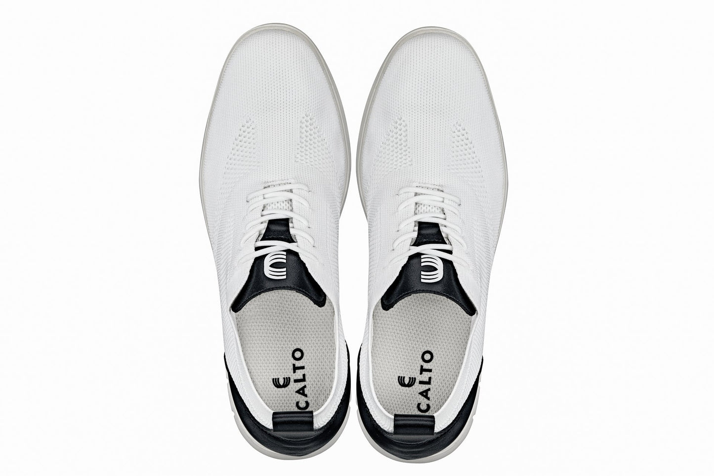CALTO - X2212 - 2.4 Inches Taller (White/Black) - Lace Up Casual Walker - Lightweight - Triathlete Store
