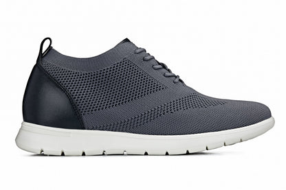 CALTO - X2213 - 2.4 Inches Taller (Moon Gray/Black) - Lace Up Casual Walker - Lightweight - Triathlete Store