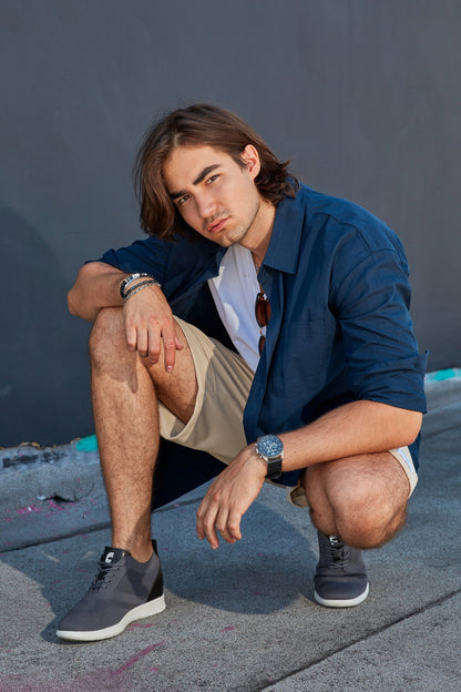 CALTO - X2213 - 2.4 Inches Taller (Moon Gray/Black) - Lace Up Casual Walker - Lightweight - Triathlete Store