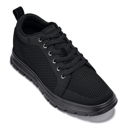CALTO - X2320 - 2.4 Inches Taller (Black/Black Sole) - Lace Up Casual Sneaker - Lightweight - Triathlete Store