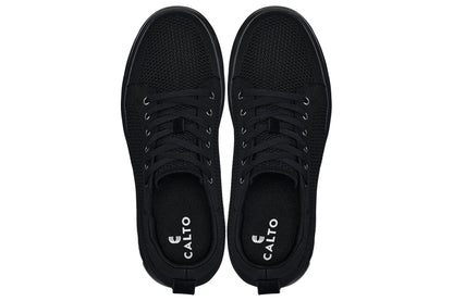 CALTO - X2320 - 2.4 Inches Taller (Black/Black Sole) - Lace Up Casual Sneaker - Lightweight - Triathlete Store