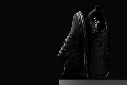 CALTO - X2320 - 2.4 Inches Taller (Black/Black Sole) - Lace Up Casual Sneaker - Lightweight - Triathlete Store