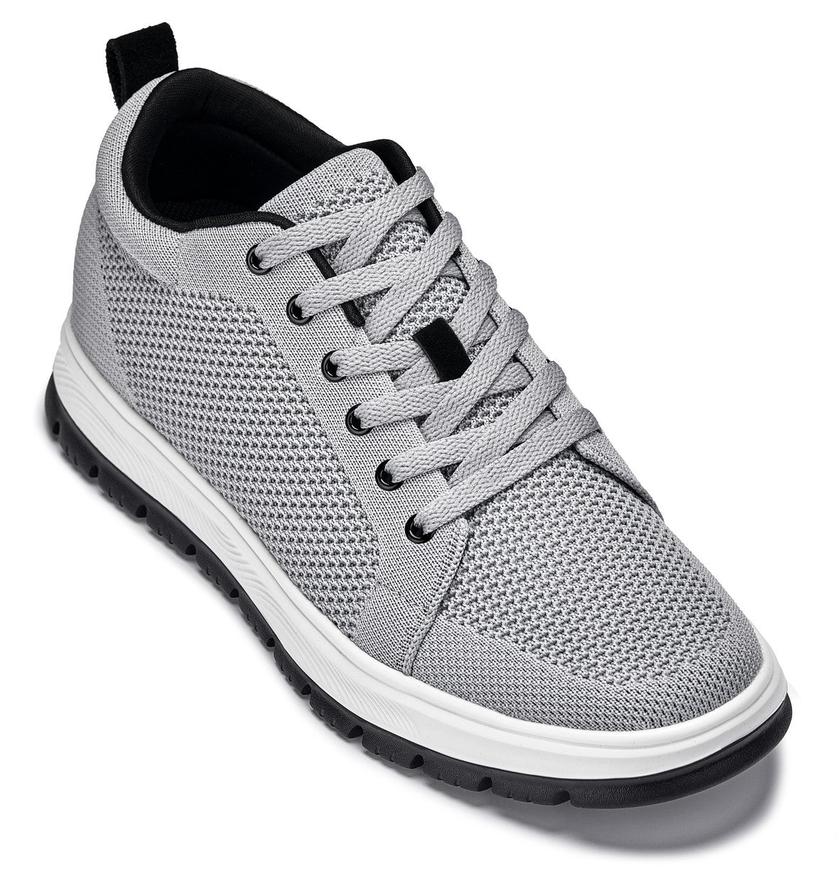 CALTO - X2324 - 2.4 Inches Taller (Pewter Grey/White & Black Sole) - Lace Up Casual Sneaker - Lightweight - Triathlete Store