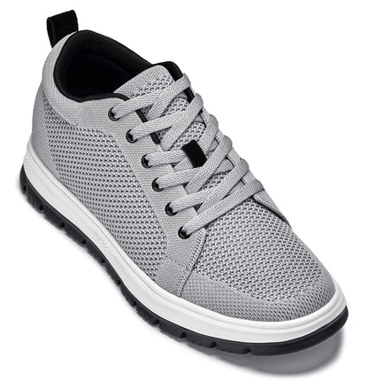 CALTO - X2324 - 2.4 Inches Taller (Pewter Grey/White & Black Sole) - Lace Up Casual Sneaker - Lightweight - Triathlete Store