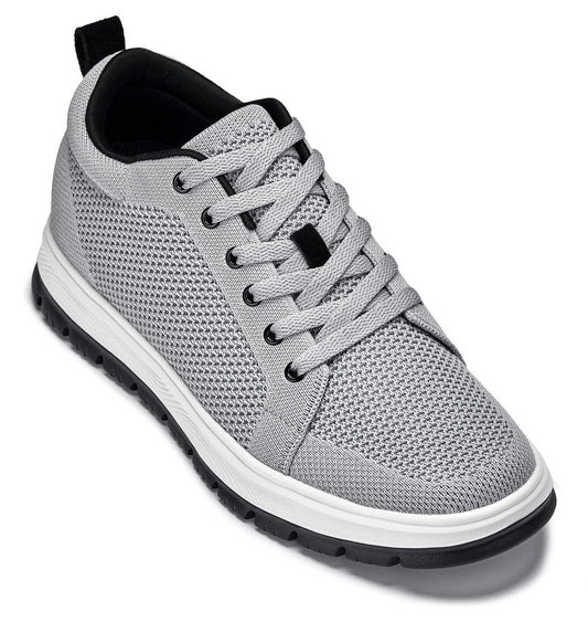 CALTO - X2324 - 2.4 Inches Taller (Pewter Grey/White & Black Sole) - Lace Up Casual Sneaker - Lightweight - Triathlete Store