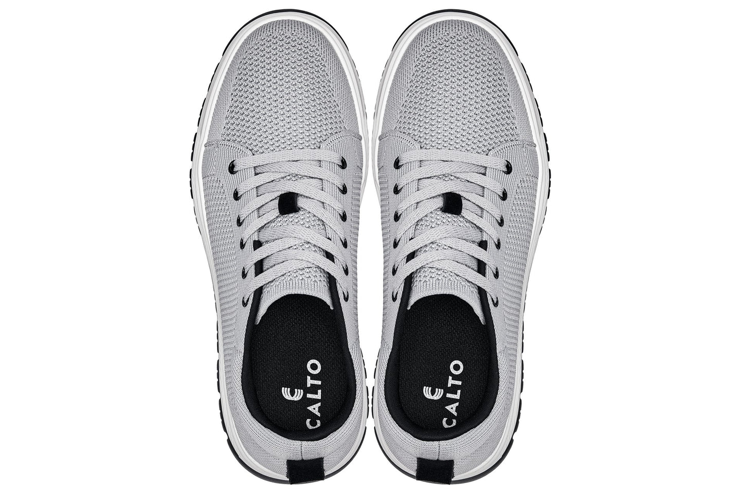 CALTO - X2324 - 2.4 Inches Taller (Pewter Grey/White & Black Sole) - Lace Up Casual Sneaker - Lightweight - Triathlete Store