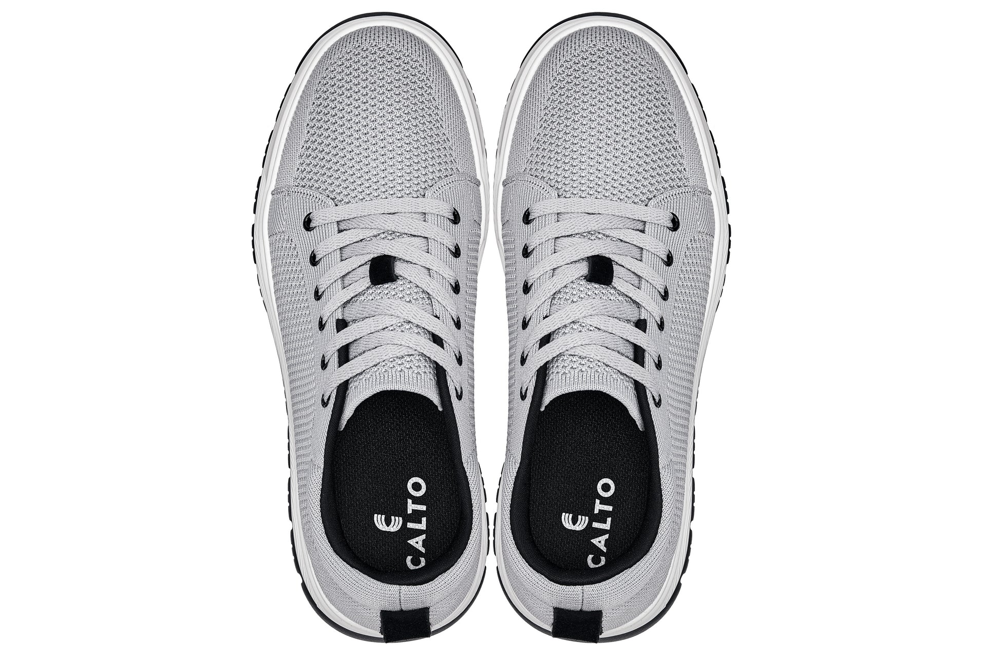 CALTO - X2324 - 2.4 Inches Taller (Pewter Grey/White & Black Sole) - Lace Up Casual Sneaker - Lightweight - Triathlete Store