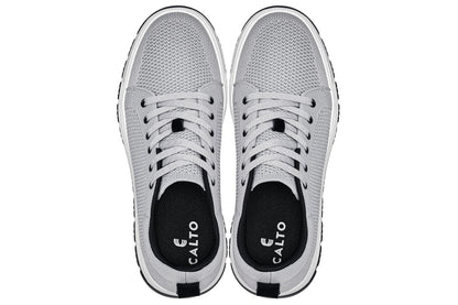 CALTO - X2324 - 2.4 Inches Taller (Pewter Grey/White & Black Sole) - Lace Up Casual Sneaker - Lightweight - Triathlete Store