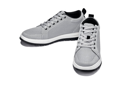 CALTO - X2324 - 2.4 Inches Taller (Pewter Grey/White & Black Sole) - Lace Up Casual Sneaker - Lightweight - Triathlete Store