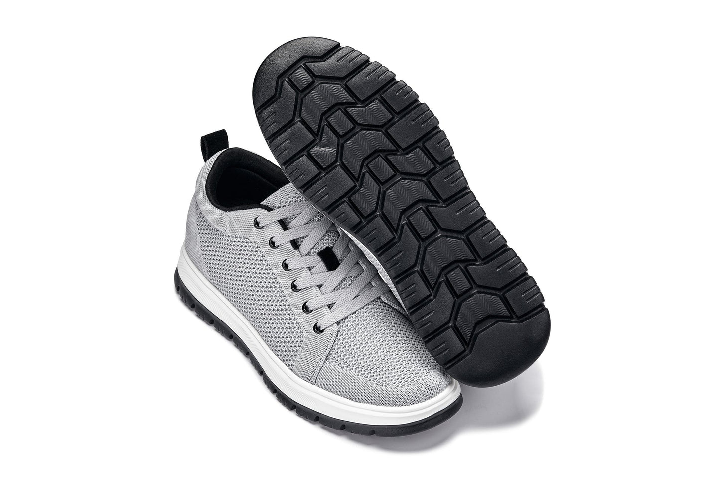 CALTO - X2324 - 2.4 Inches Taller (Pewter Grey/White & Black Sole) - Lace Up Casual Sneaker - Lightweight - Triathlete Store