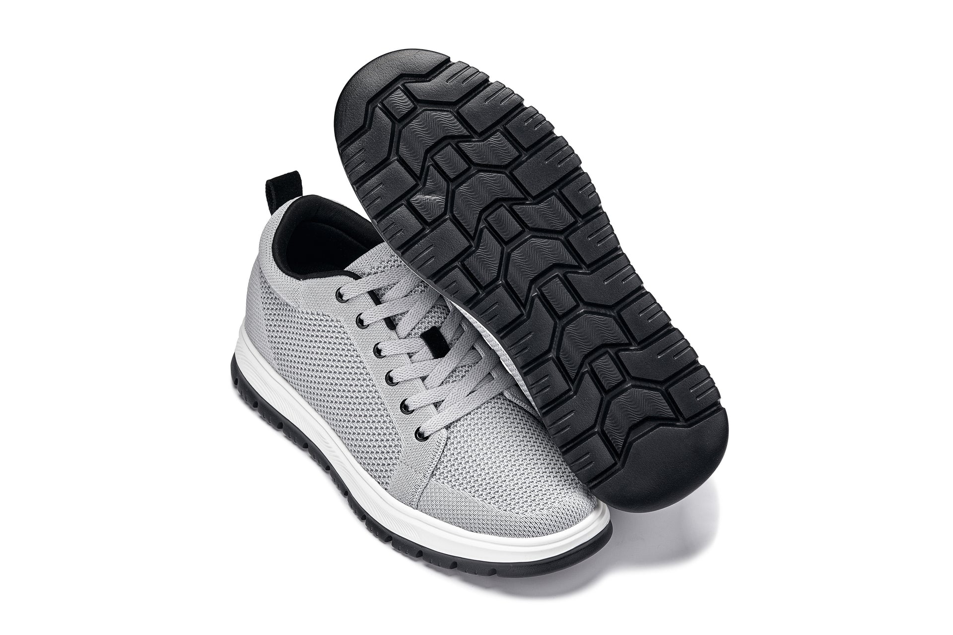 CALTO - X2324 - 2.4 Inches Taller (Pewter Grey/White & Black Sole) - Lace Up Casual Sneaker - Lightweight - Triathlete Store