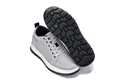 CALTO - X2324 - 2.4 Inches Taller (Pewter Grey/White & Black Sole) - Lace Up Casual Sneaker - Lightweight - Triathlete Store