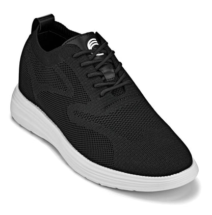 CALTO - X2632 - 2.8 Inches Taller (Black/White Sole) - Lace Up Casual Walker - Lightweight - Triathlete Store