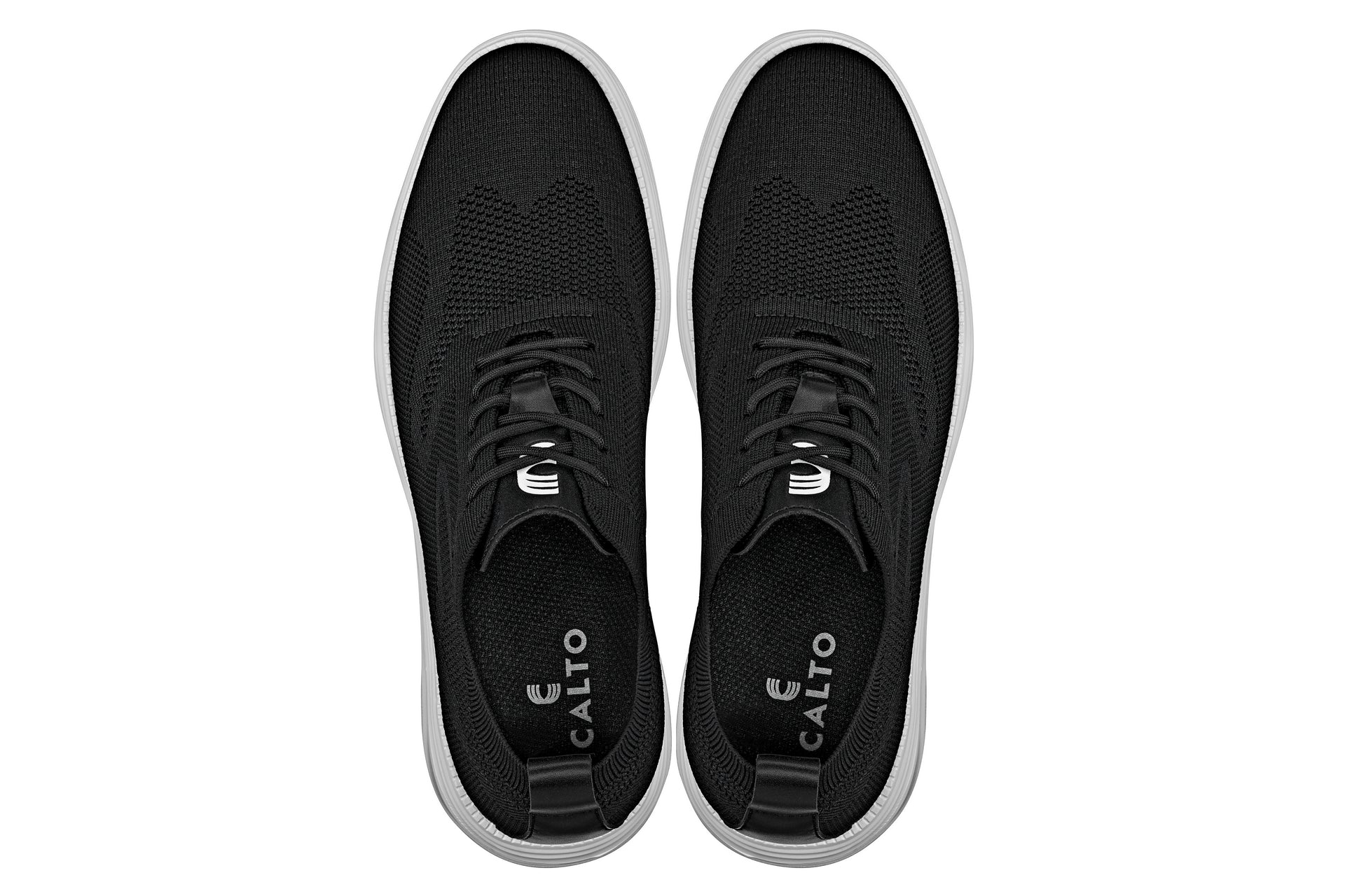 CALTO - X2632 - 2.8 Inches Taller (Black/White Sole) - Lace Up Casual Walker - Lightweight - Triathlete Store