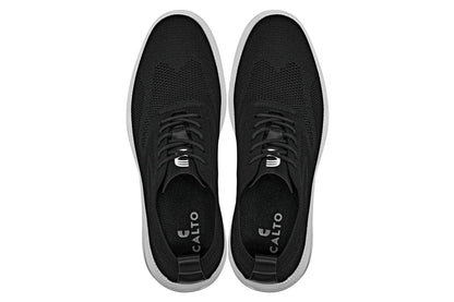 CALTO - X2632 - 2.8 Inches Taller (Black/White Sole) - Lace Up Casual Walker - Lightweight - Triathlete Store
