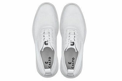 CALTO - X2633 - 2.8 Inches Taller (White) - Lace Up Casual Walker - Lightweight - Triathlete Store