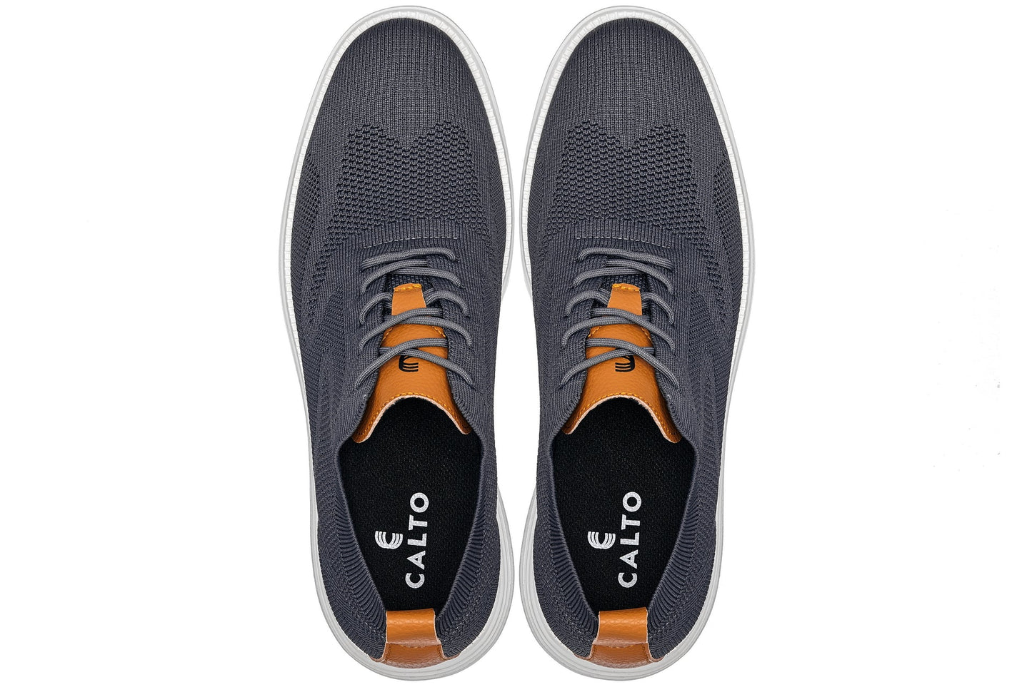 CALTO - X2636 - 2.8 Inches Taller (Iron Grey/Brown) - Lace Up Casual Walker - Lightweight - Triathlete Store