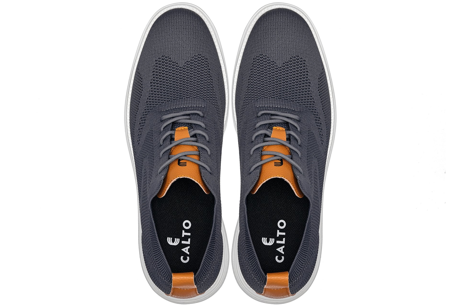 CALTO - X2636 - 2.8 Inches Taller (Iron Grey/Brown) - Lace Up Casual Walker - Lightweight - Triathlete Store