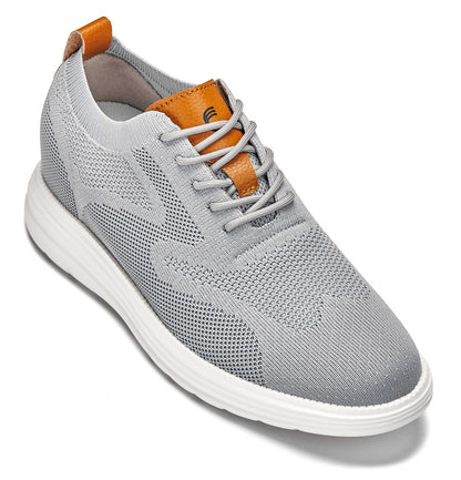 CALTO - X2637 - 2.8 Inches Taller (Pewter Grey/Brown) - Lace Up Casual Walker - Lightweight - Triathlete Store