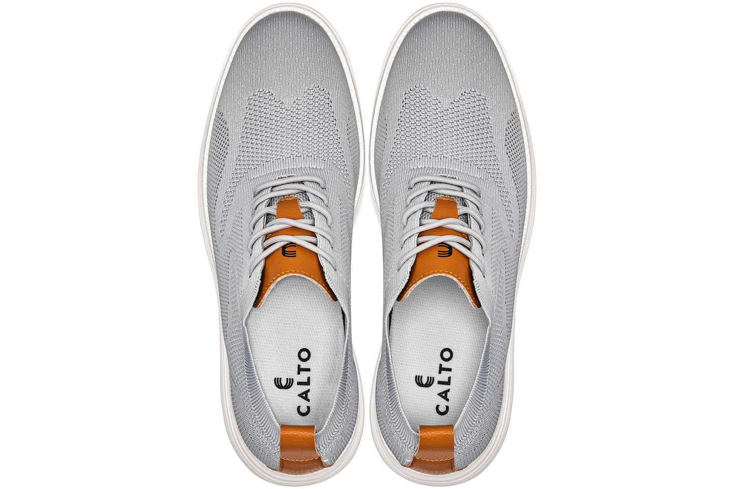 CALTO - X2637 - 2.8 Inches Taller (Pewter Grey/Brown) - Lace Up Casual Walker - Lightweight - Triathlete Store