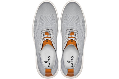 CALTO - X2637 - 2.8 Inches Taller (Pewter Grey/Brown) - Lace Up Casual Walker - Lightweight - Triathlete Store