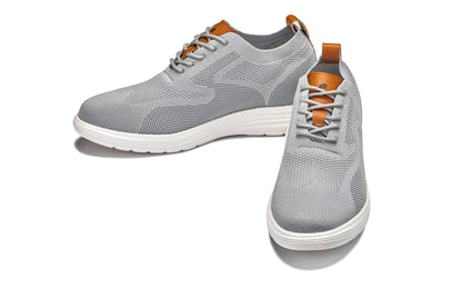 CALTO - X2637 - 2.8 Inches Taller (Pewter Grey/Brown) - Lace Up Casual Walker - Lightweight - Triathlete Store