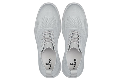 CALTO - X2640 - 2.8 Inches Taller (Pewter/Light Grey Sole) - Lace Up Casual Walker - Lightweight - Triathlete Store
