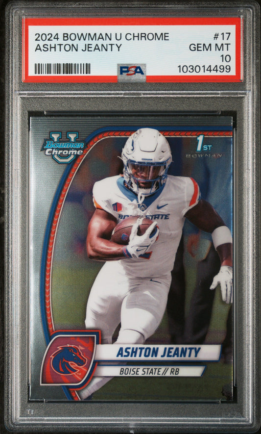 Graded 2024 Topps Bowman U Chrome Ashton Jeanty #17 Rookie RC Football Card PSA 10 Gem Mint