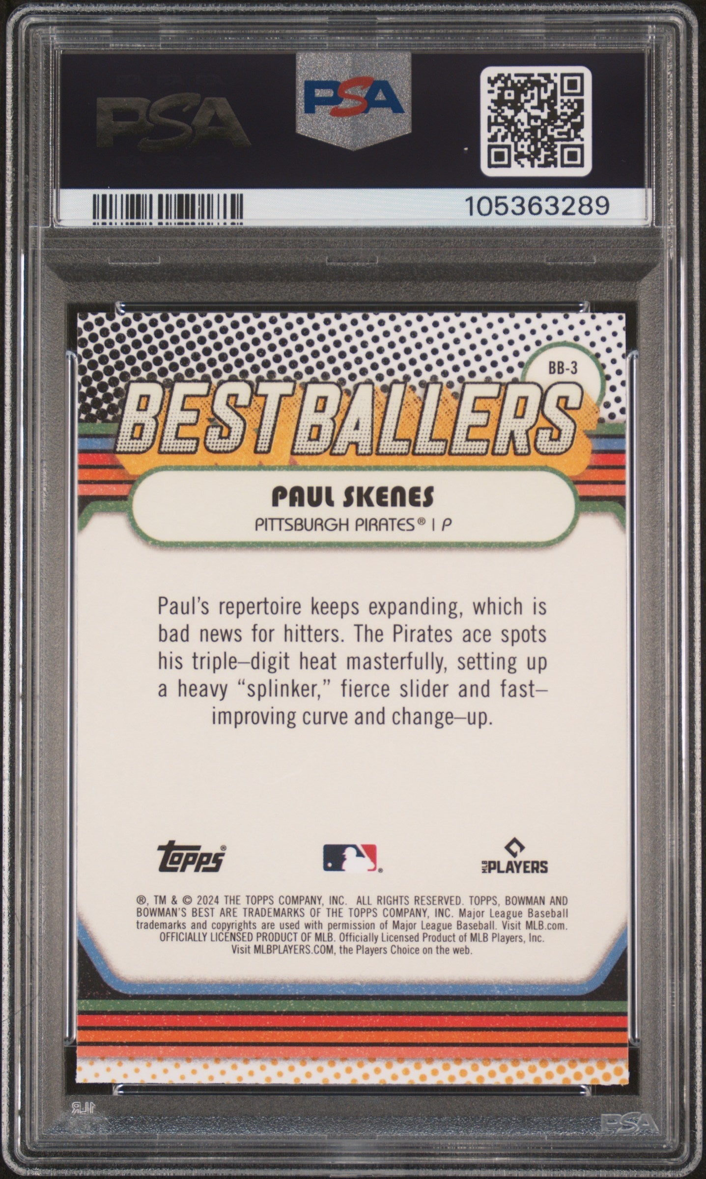 Graded 2024 Topps Bowmans Best Paul Skenes #BB3 Best Ballers Rookie RC Baseball Card PSA 10 Gem Mint