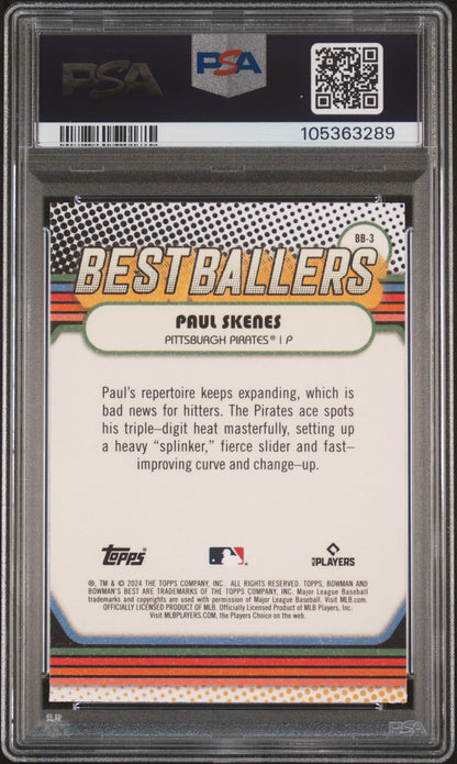Graded 2024 Topps Bowmans Best Paul Skenes #BB3 Best Ballers Rookie RC Baseball Card PSA 10 Gem Mint