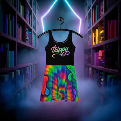 Trippy Tie-Dye Skater Dress – Neon Mushroom Festival Vibes