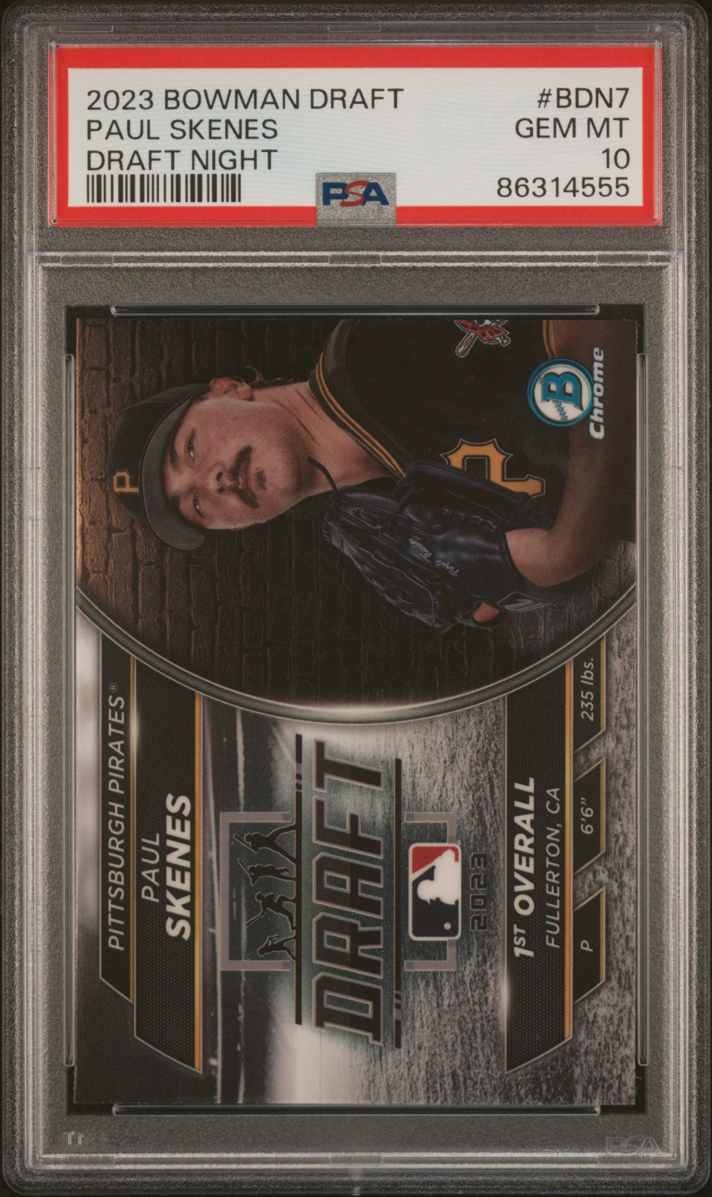 Graded 2023 Topps Bowman Draft Paul Skenes #BDN7 Draft Night Rookie RC Baseball Card PSA 10 Gem Mint