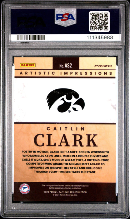 Graded 2024 Panini Caitlin Clark Collection Caitlin Clark #AS2 Artistic Selection Rookie RC Basketball Card PSA 10 Gem Mint