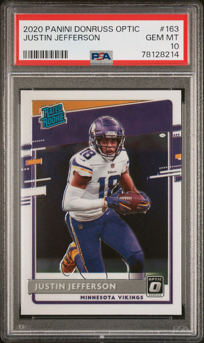 Graded 2020 Panini Donruss Optic Justin Jefferson #163 Rookie RC Football Card PSA 10 Gem Mint